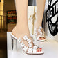 Women High Heels Shoes Transparent Crystal Flower Sandals