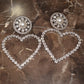 Exaggerated Catwalk Metal Heart Studded Peach Heart Earrings Rhinestone Pearl Heart Earrings