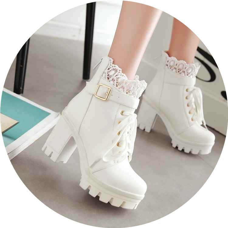 For Women, Lace-up Martens Boots With High Heels And Thick Heels