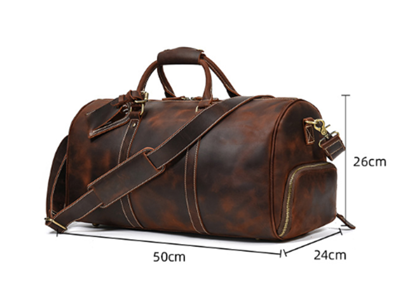 Leather Travel Bag Crazy Horse Leather Retro Duffel Bag