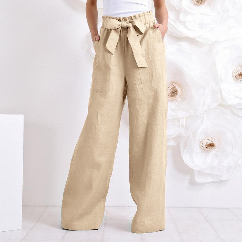 Women Pants Vintege Elastic Waist Long Pants Trousers