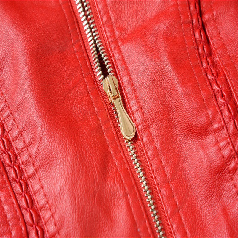 Women's Chest Pocket Hooded Zipper Women Leather Jacket