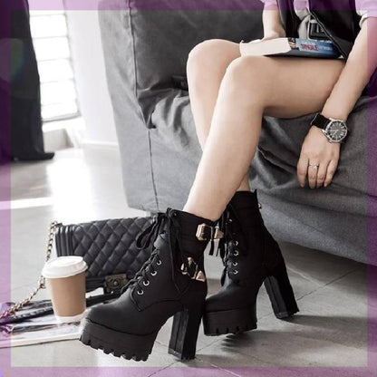 Short Boots Round Toe Leather Boots High Heel Women's Boots