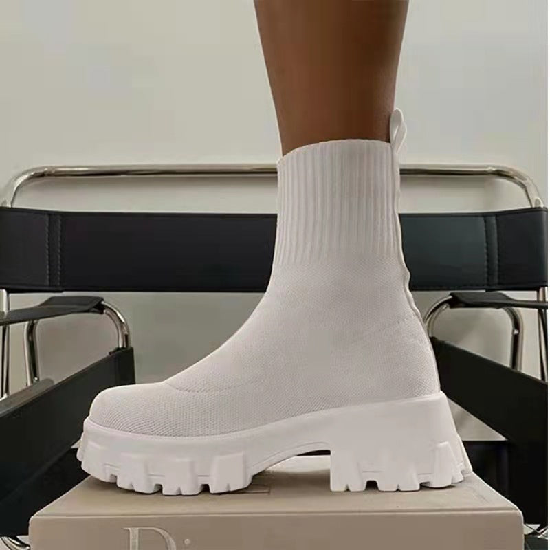 Women Sock Boots Platform Chunky Heels Shoes
