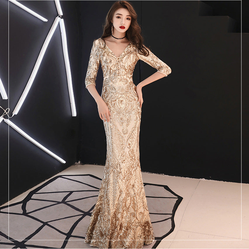 fishtail dress in sequined evening dress