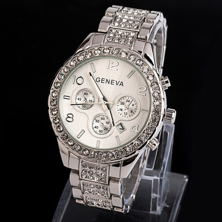 Geneva diamond calendar watch women fashion watch business casual ladies quartz tide watch fake three-eyed watch