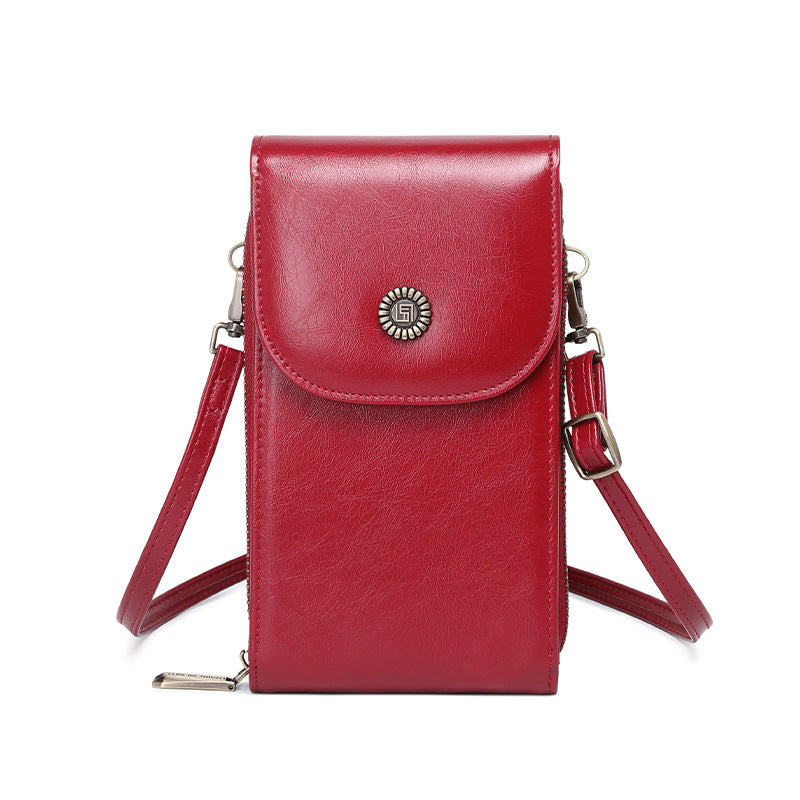 RFID Mobile Bag Female Oilskin Vertical Mobile Bag Mini One Shoulder Small Bag Fashion Crossbody Bag