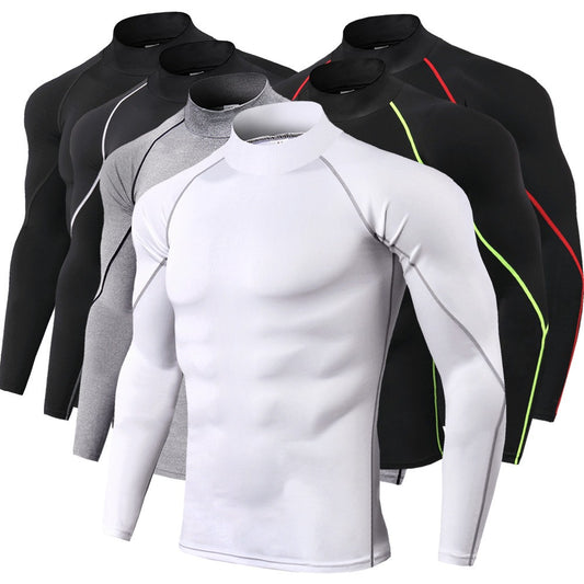 Men's High Collar Fitness Long Sleeved Pro Sports Running Long Sleeved T-Shirt