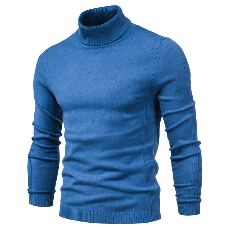 New Casual Men's Solid Pullover Sweater High Collar Casual Sweater