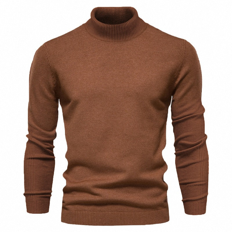 New Casual Men's Solid Pullover Sweater High Collar Casual Sweater