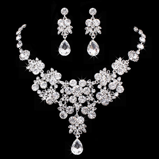 Bridal Jewelry Rhinestone Curvy Bridal Collarbone Necklace Wedding Accessories Two-Piece Set