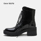 Small Boots Women's patent leather thick soled Martin Boots Winter New High Heel Coarse Heel Chelsea