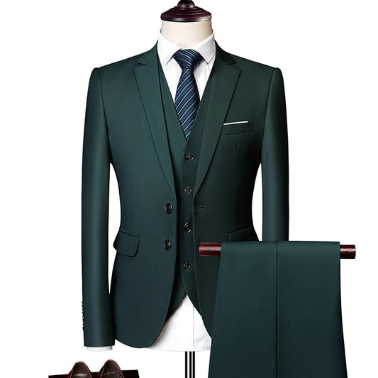 Wedding Prom Suit Green Slim Fit Tuxedo Men Formal Business Work Wear Suits 3Pcs Set (Jacket+Pants+Vest)