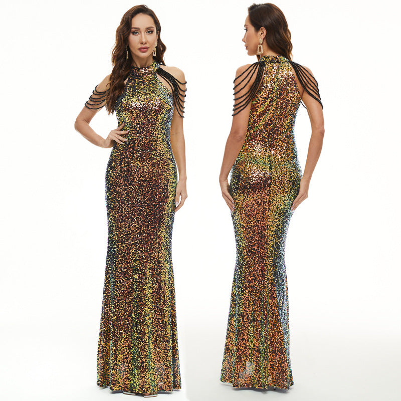 Sequin Dress Banquet Light Luxury Evening Dress Skirt Long Slim Fit Temperament Fishtail Skirt Large Size