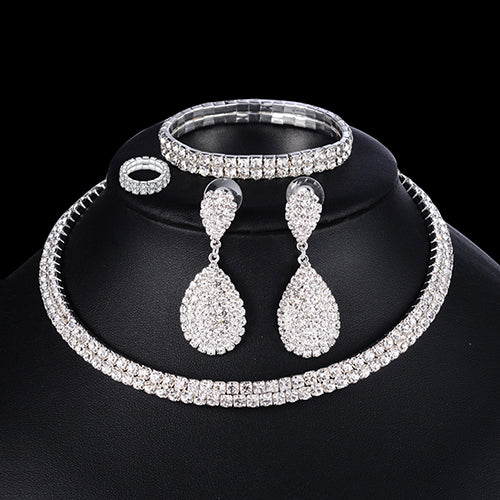 4 PCS Luxury Wedding Bridal Jewelry Sets for Brides Women Necklace Bracelet Ring Earring Set