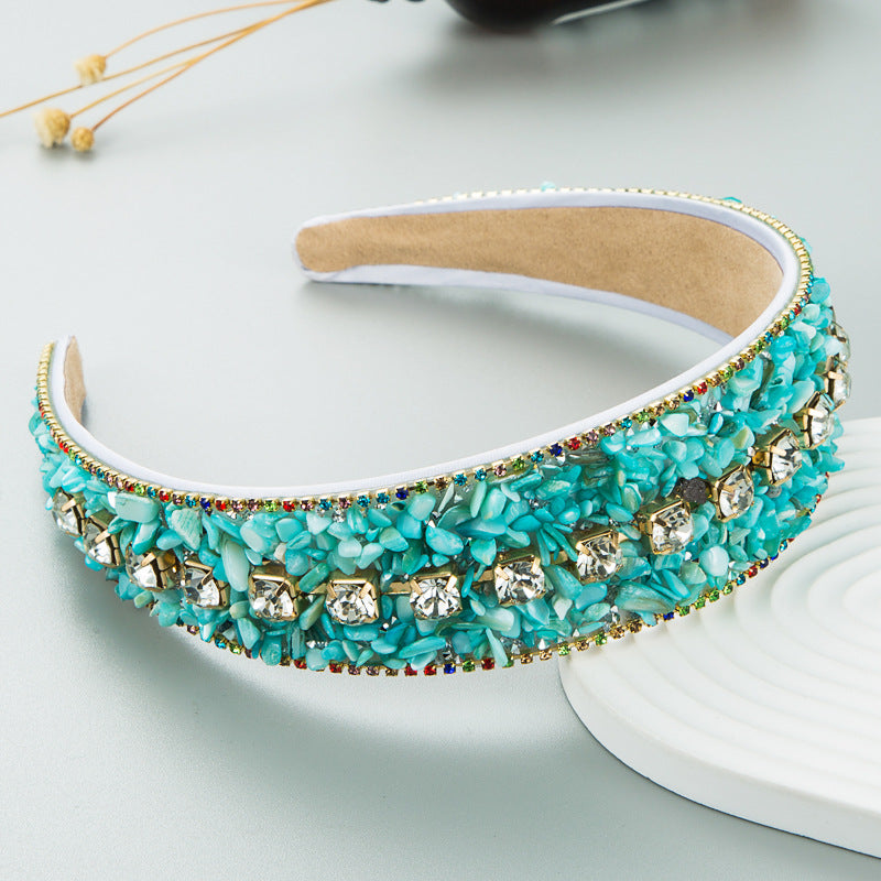 Fashion Design Colorful Turquoise Set Diamond Wide Edge Fabric Candy Color Headband Versatile Headwear