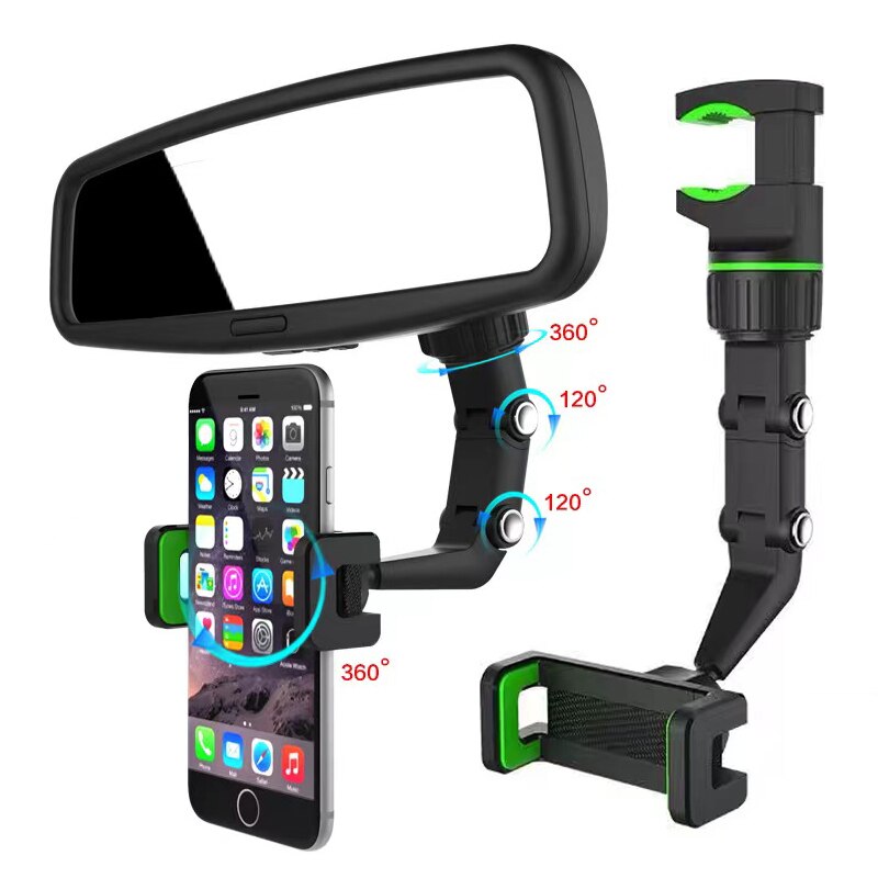 Car Phone Holder Multifunctional 360 Degree Rotatable Auto Rearview Mirror Seat Hanging Clip Bracket Cell Phone Holder for Car