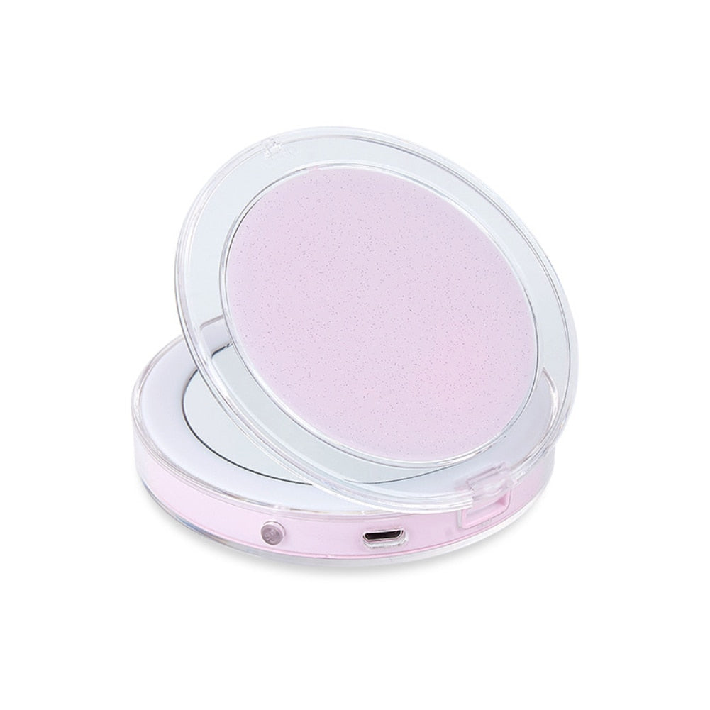 LED Lighted Mini Makeup Mirror 3X Magnifying Compact Travel Portable Sensing Lighting Touch Screen Makeup Mirror