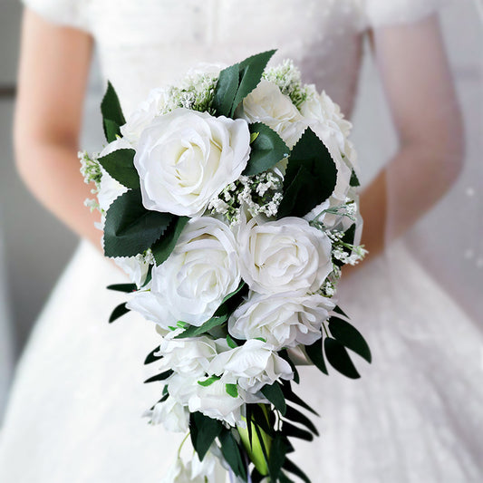 Waterfall Wedding Bride Bouquet Bridesmaid Hand Tied Artificial Flower Decor