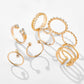 8pcs/sets Bohemian Geometric Rings Sets Clear Crystal Stone Gold Chain Opening Rings for Women Jewelry Accessories 9012