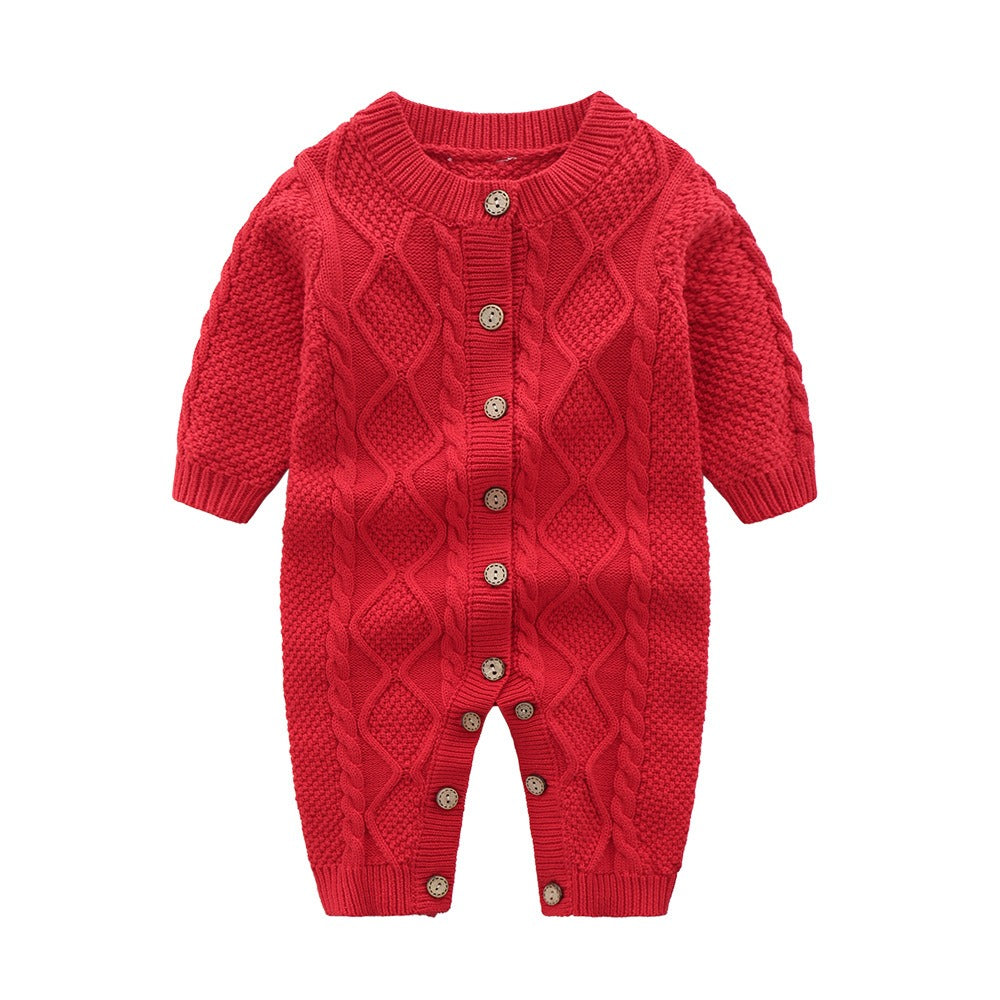 Baby Sweater Fried Dough Twist Knitting Romper Baby One-Piece Sweater Newborn Sweater Knitting Crawling Suit