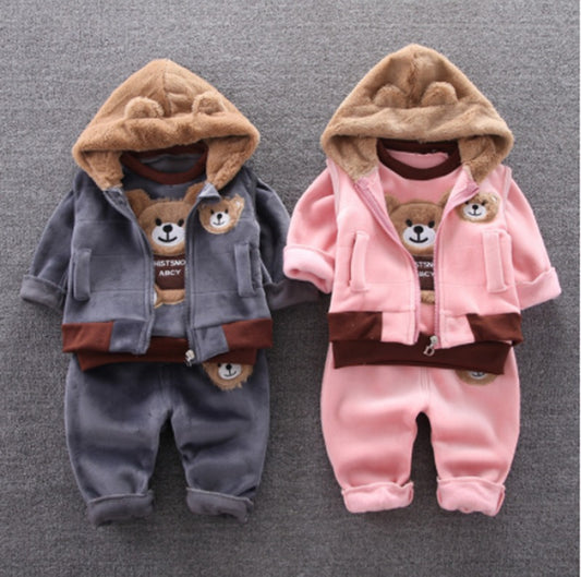 New Children's Clothing Clothing Plush Bear Three Piece Set Children's Suit Trend