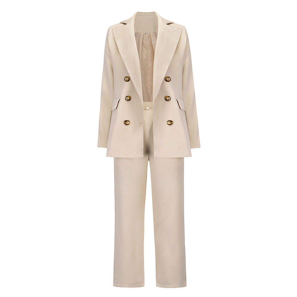 New Women's Double-Breasted Suit Jacket With Large Lapel For Fall/Winter Casual Straight Leg Pantsuit