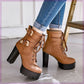 Short Boots Round Toe Leather Boots High Heel Women's Boots