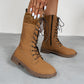 Lace Up Boots Winter Cowboy Boots Women Block Heel Round Toe Shoes