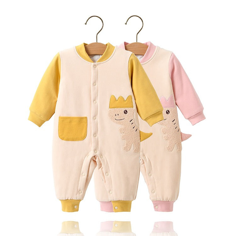 Baby One-Piece Suit Class A Pure Cotton Three-Layer Cotton Mixed Romper Crawling Suit Autumn And Winter New Baby Warm Clothes