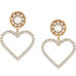 Exaggerated Catwalk Metal Heart Studded Peach Heart Earrings Rhinestone Pearl Heart Earrings