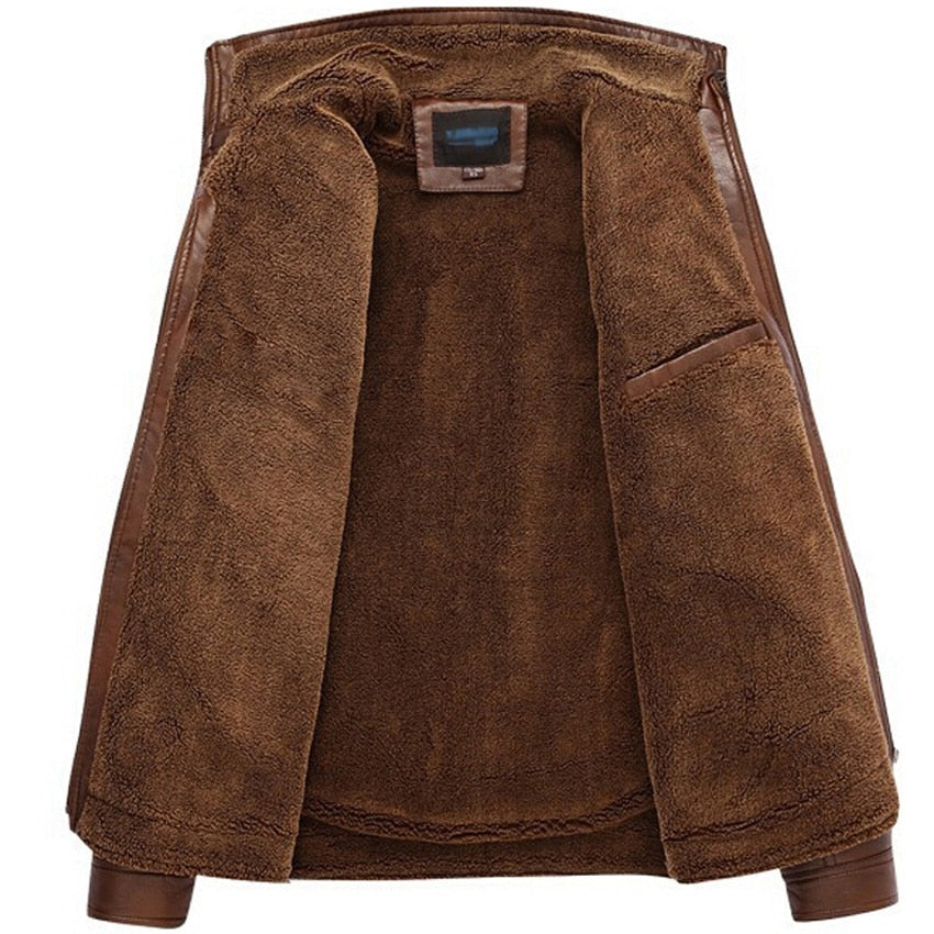 Leather Jacket Men Coats Brand High Quality PU Outerwear Men Business Winter Faux Fur Male Jacket