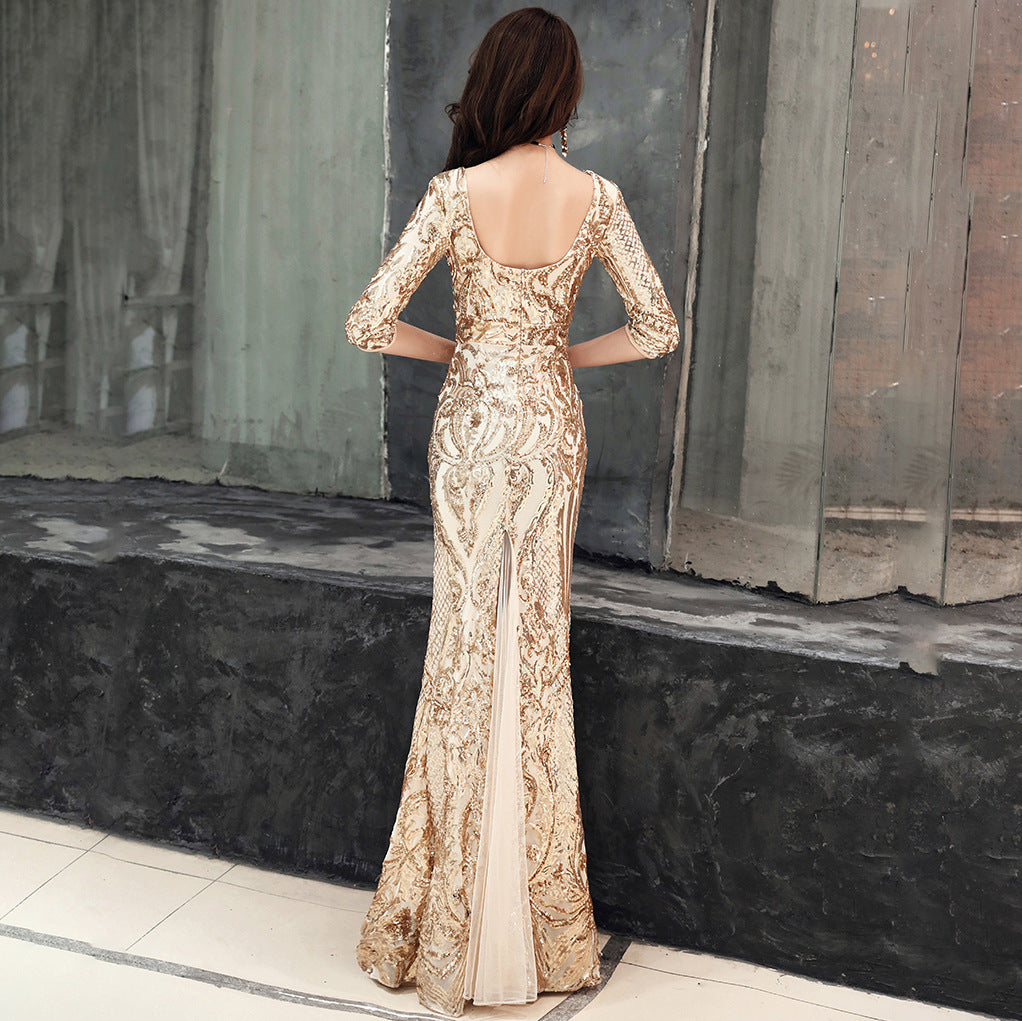 fishtail dress in sequined evening dress