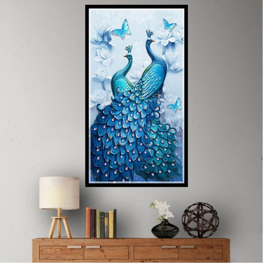 Diamond Painting Blue Peacock Double Peacock Bright Crystal Special-shaped