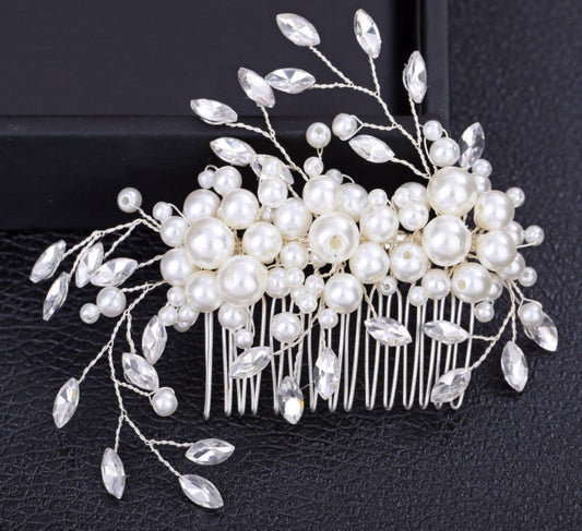 Handmade pearl flower inlaid with diamonds full of diamond comb comb