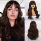 Black Brown Bangs Long Curly Hair Natural Full Head Set Chemical Fiber Wig Female Full Head