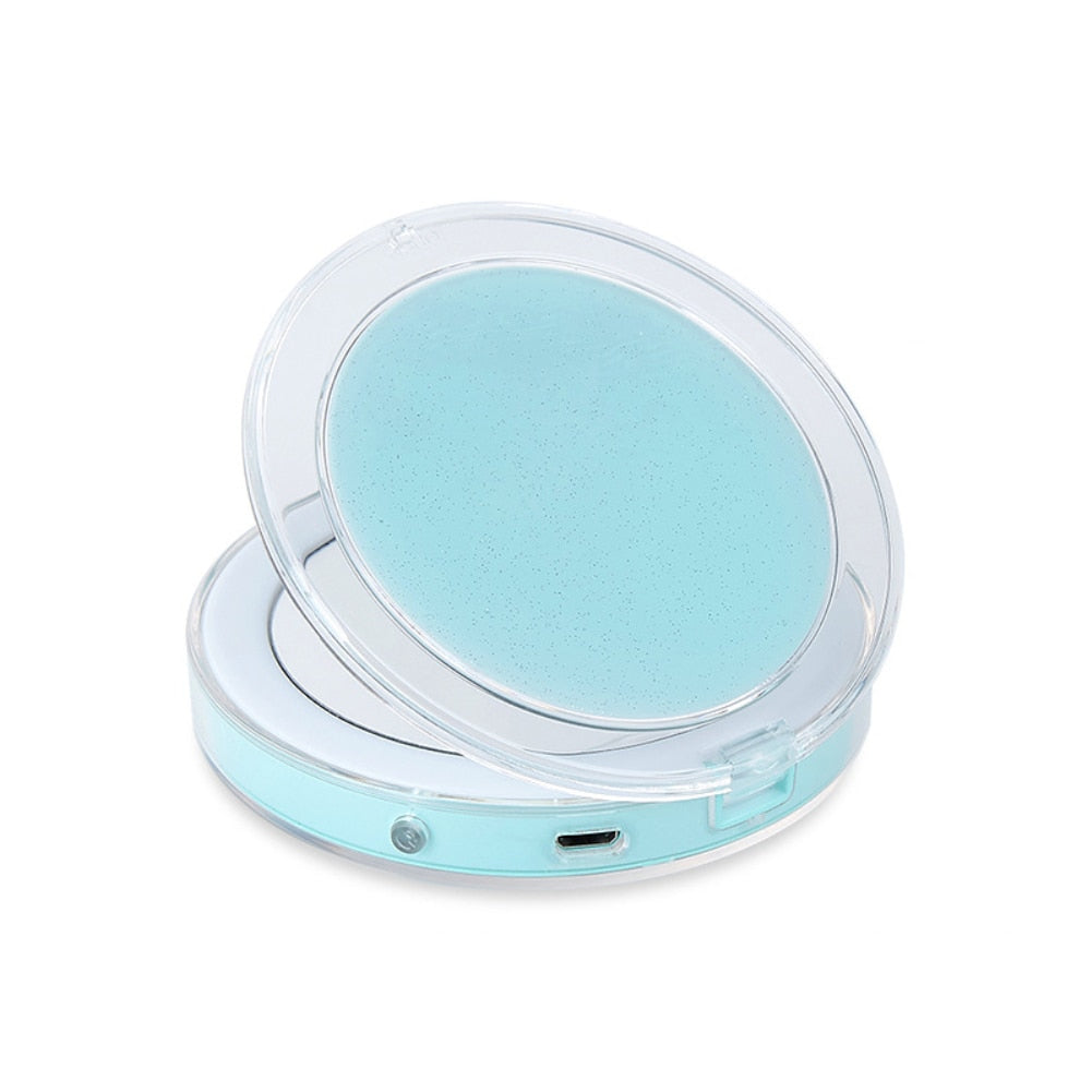 LED Lighted Mini Makeup Mirror 3X Magnifying Compact Travel Portable Sensing Lighting Touch Screen Makeup Mirror