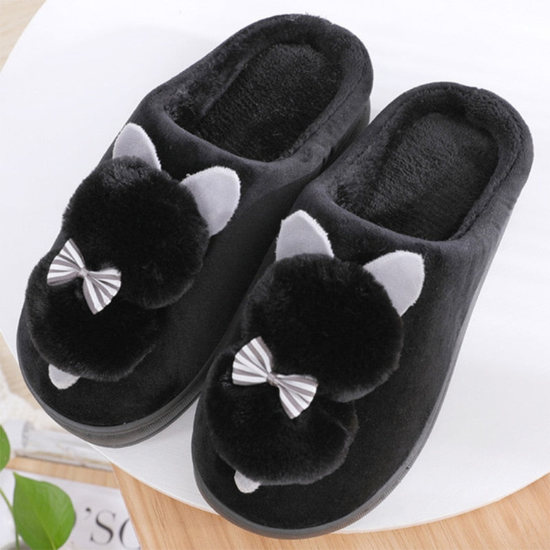 Women's Winter Slippers Cute Cartoon Cat Women Warm Plush Woman Slip On Flat Female Soft Shoes Ladies Comfortale House Shoe