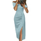 New Solid Color Waist Dress Female Summer Slim Open Long Dress
