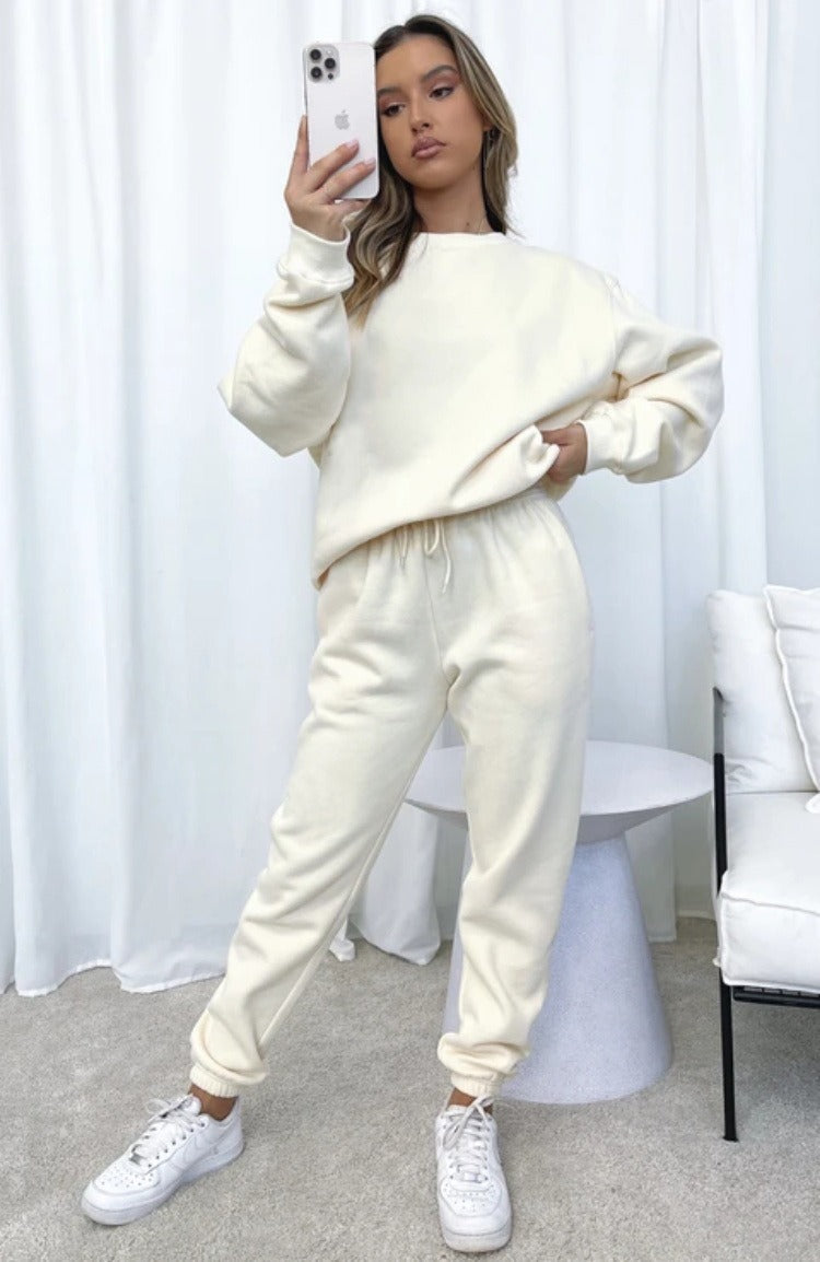 Solid Round Neck Pullover Pants Women's Fashion Casual Long Sleeve Sweater Set New Product