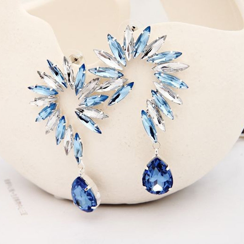 Popular Fashion Women Horse Eye Parts Earring Woman Flower Shaped Big Crystal Drop Earrings Jewelry