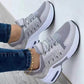 New Large Women's Sports Single Shoes Women's Flying Woven Wedge Heel Round Head Casual Single Shoes