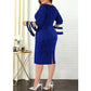 Elegant V Neck Bright Silk Evening Dresses Casual Mesh Patchwork Flare Sleeve Blue Women's Clothes