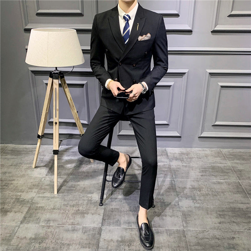 Suit set men's slim three-piece trend striped