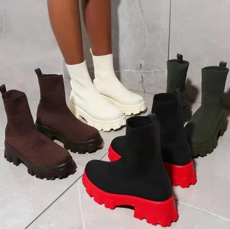 Women Sock Boots Platform Chunky Heels Shoes